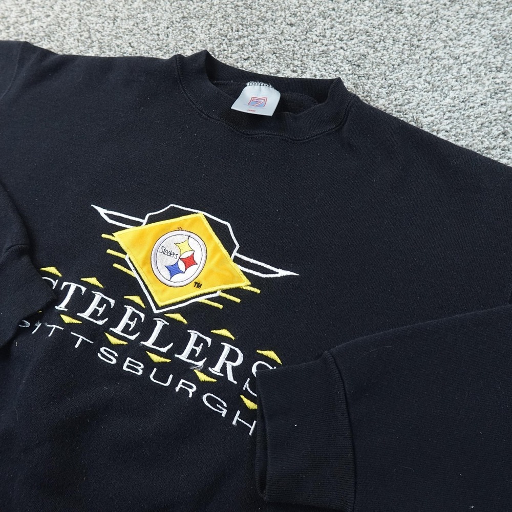 VTG Pittsburgh Steelers Sweatshirt Mens L Black NFL Football Logo 7 Crewneck USA